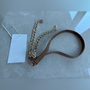 Zara Gold Chain and Brown Leather Belt Size S NEW